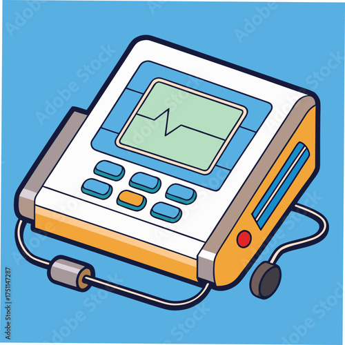 Cartoon Medical Monitor with Heartbeat Line on Green Screen and Buttons illustration device