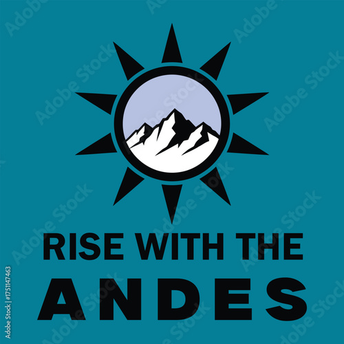 Andes Mountains Sunburst Logo with Text snow peaks.