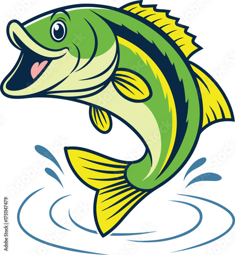 Vector art of cartoon largemouth bass fish jumping out of water