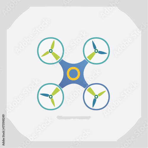 Illustration of a stylized quadcopter drone in a clean, modern, and minimalist design