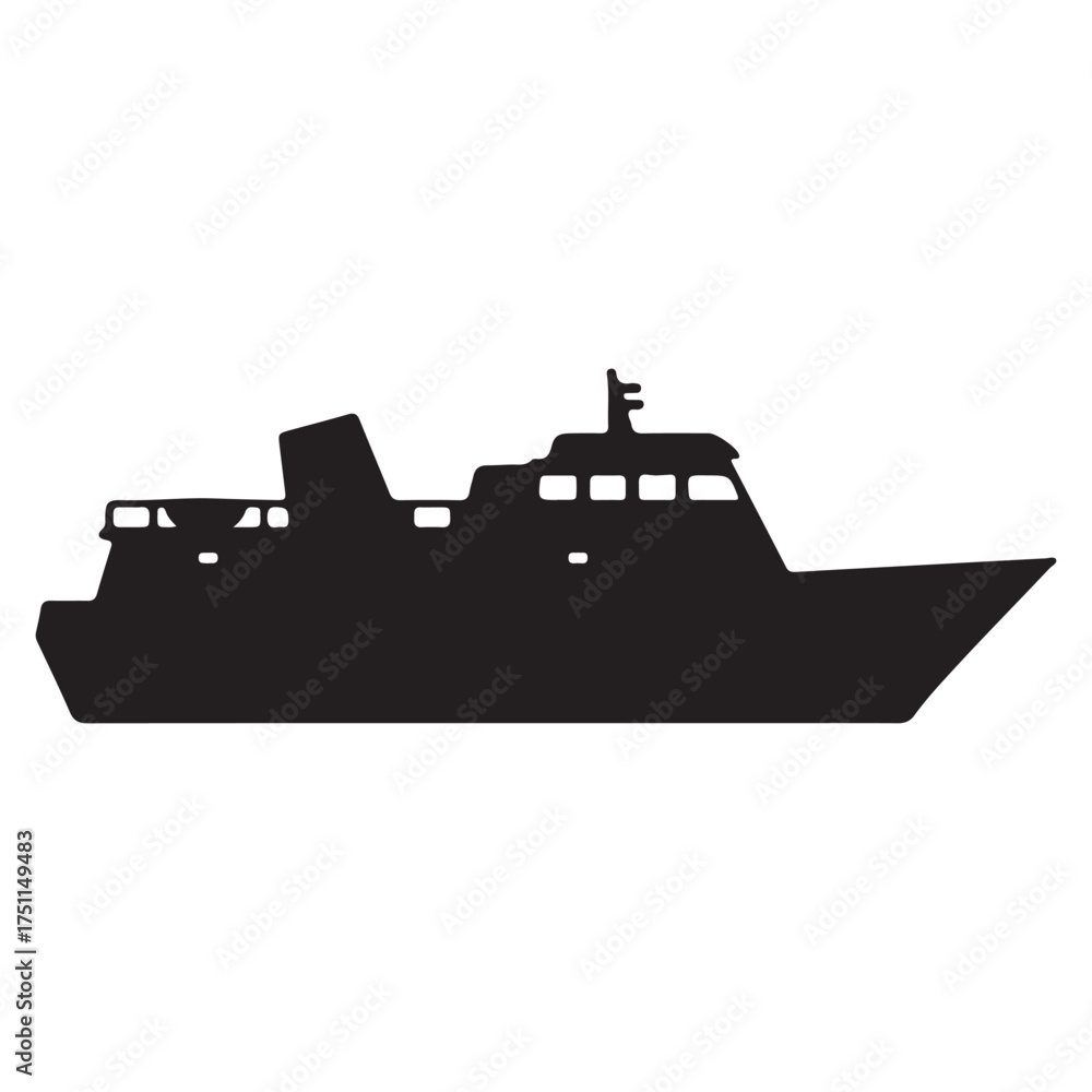 Fototapeta premium Ferry Boat Silhouette isolated on White Background a Minimalist Modern Graphic for Travel and Transportation related Designs