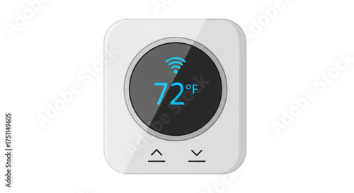 Smart thermostat showing 72 degrees fahrenheit modern climate control device for home automation system
