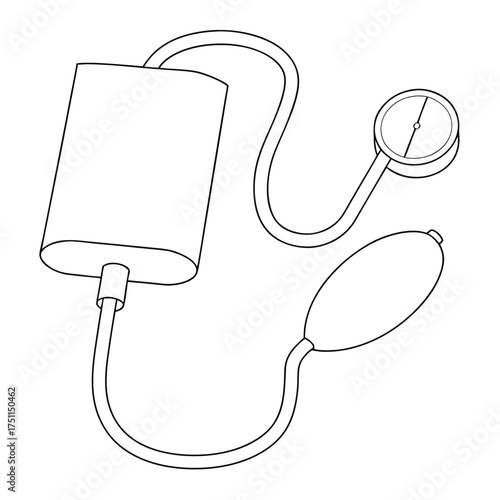 Line Drawing of a Manual Blood Pressure Monitor with Gauge and Bulb sphygmomanometer medical device