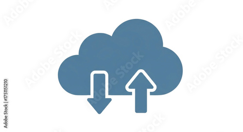 Cloud computing icon with arrows pointing up and down data transfer and storage concept design