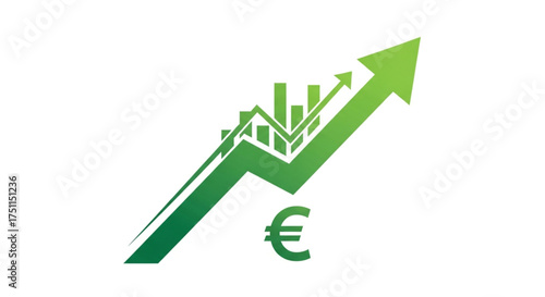 Green euro chart with an upward trend, representing financial growth and success investment concept