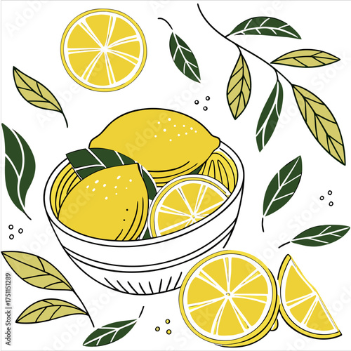 Vibrant yellow lemons with fresh green leaves and juicy slices create a zesty, refreshing visual for your projects.