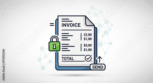 Invoice document with a padlock, representing secure online payments and financial security business concept