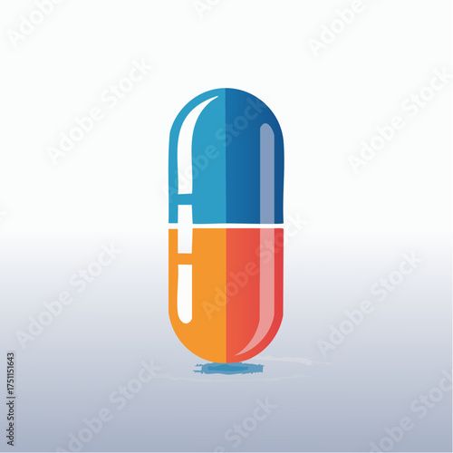 Illustrative depiction of a pharmaceutical capsule with vibrant blue and orange color blocks