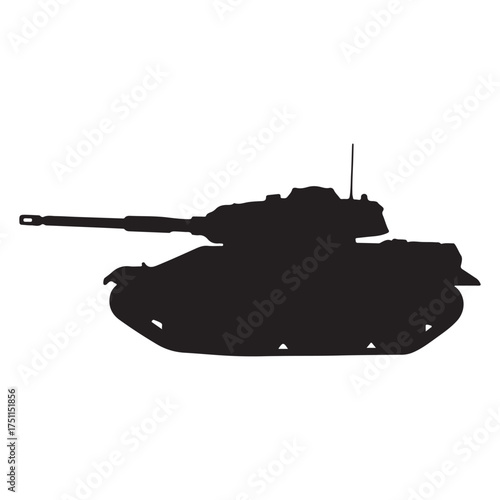 Powerful Main Battle Tank Silhouette on White Background Army Vehicle Graphic Resource Military Equipment Concept War Machine Icon