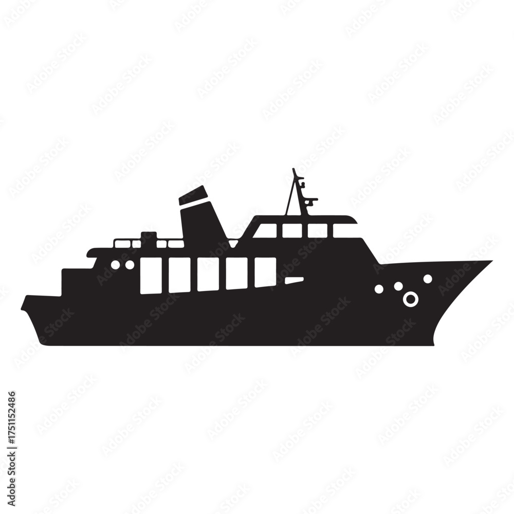 Obraz premium Silhouette of a large cruise ship on a white background offering travel vacation and leisure possibilities for passengers exploring the ocean