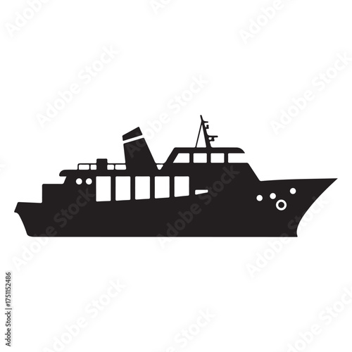 Silhouette of a large cruise ship on a white background offering travel vacation and leisure possibilities for passengers exploring the ocean