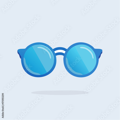 Illustrative depiction of vibrant cerulean circular eyeglasses, minimalist design