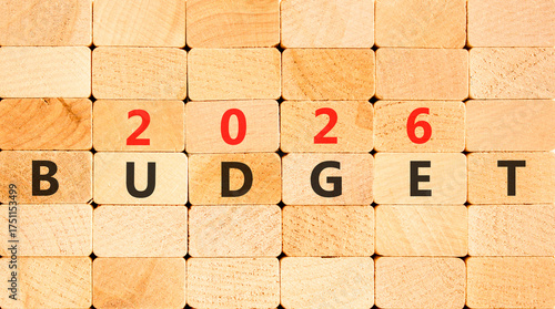 2026 Budget symbol. Concept words 2026 Budget on beautiful wooden blocks wall. Beautiful wooden blocks wall background. Business and 2026 budget concept. Copy space.