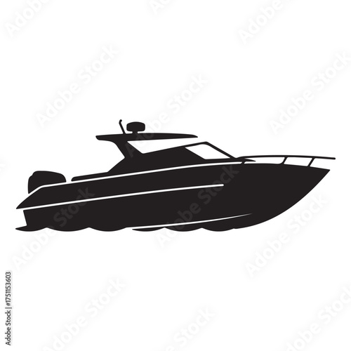 Sleek Silhouette of a Modern Speedboat Cruising on the Water Vector Illustration Design Element for Maritime Themes and Travel Promotions