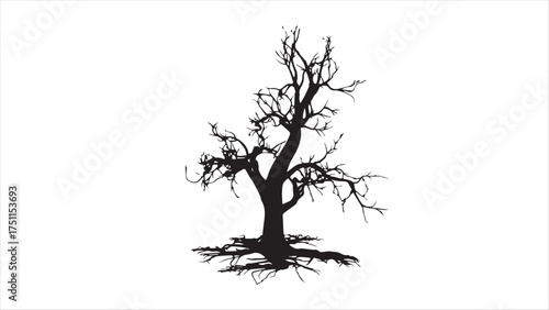 Dark Halloween Dead Tree Silhouette Vector Illustration