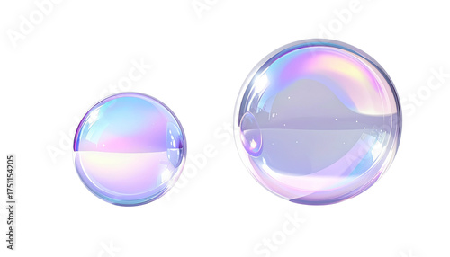 Two dynamic floating transparent bubble variations isolated on transparent background