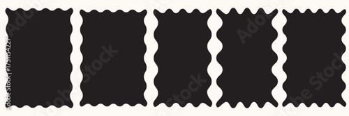 Rectangle shape frame with zigzag edge. Rectangular jagged curved box element. Geometric zig zag wavy stickers. Wiggly variety square badge, ate poster, banner, social media template. Vector EPS 10.