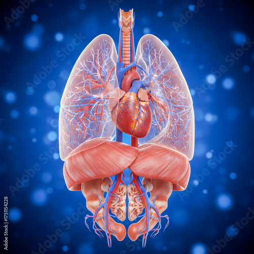 3D Medical Illustration of Human Lungs and Heart — Respiratory and Circulatory System Anatomy Concept