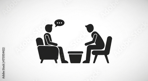 Illustration of a therapy session, depicting a patient and therapist in conversation, symbolizing mental health support