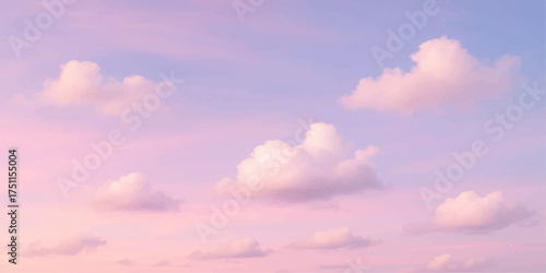 Beautiful white fluffy clouds drift across the bright blue summer sky