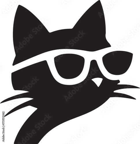 black cat with sunglass silhouette vector illustration