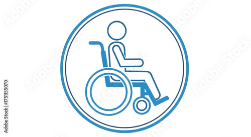 Illustration of a person in a wheelchair in a blue circle, symbolizing accessibility and inclusivity