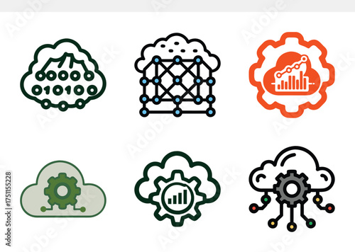 Big Data Cloud Icon – Abstract Digital Cloud Formed with Binary Digits and Pixels