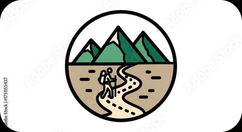Illustration of hikers on a mountain trail, symbolizing adventure and exploration perfect for outdoor themes