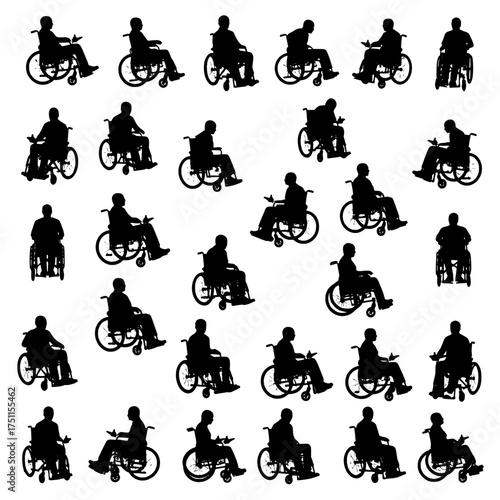 Diverse silhouettes of people in wheelchairs showcasing mobility aids and everyday life activities