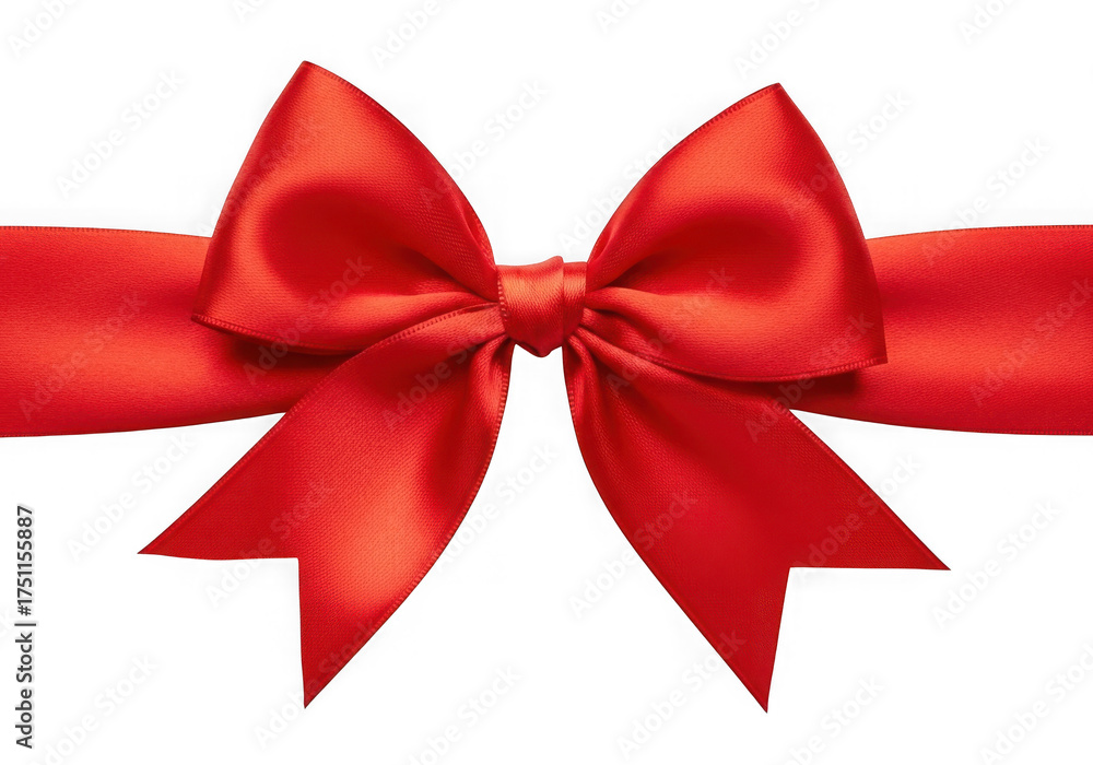 Fototapeta premium Elegant red satin ribbon bow close-up festive decoration gift wrapping celebration accent isolated on transparent background