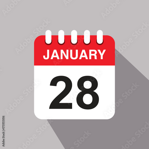 28 january calendar date icon. vector illustration with shadow design.
