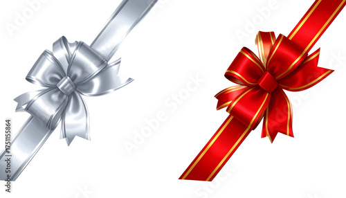 Two festive ribbon corner variations isolated on transparent background