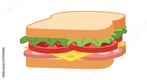 Delicious sandwich with ham cheese tomato and lettuce for lunch or snack food vector illustration