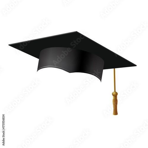 Graduation cap mortarboard vector illustration isolated on transparent background, academic success hat with golden tassel symbol of education, ceremony, achievement and university degree in AI format