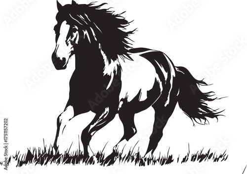 Paint horse gallops on silhouette  vector illustration with flowing mane and tail
