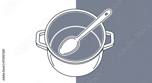 Stockpot with spoon cooking pot kitchenware utensil cookware soup kitchen equipment food preparation tool 100 char