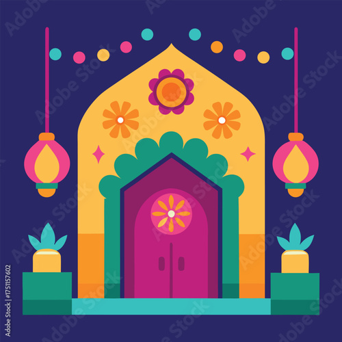 Wallpaper Mural Decorated Diwali Home Entrance with Lanterns and Rangoli on White Background Torontodigital.ca