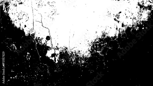 Horizontal cracked surface texture with distressed grunge details, black and white damaged wall pattern for overlays, vintage concrete backgrounds, and abstract design use	