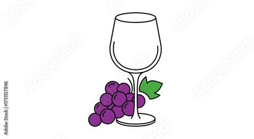 Wine glass with grapes vector illustration for wine tasting events and vineyard promotional materials design