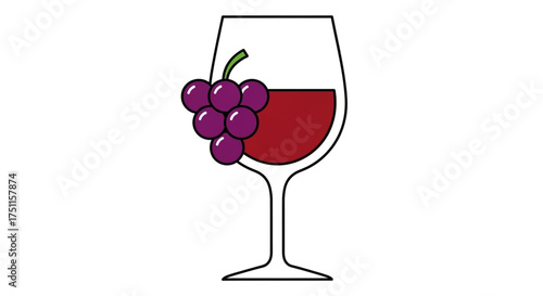 Red wine glass with grapes illustration for wine tasting events and vineyard tours and wine making process