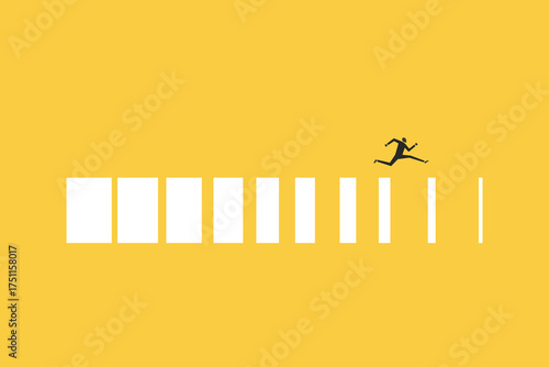 Businessman jump over hurdles. concept of Business challenge, overcome difficulty or obstacle to achieve business success, effort, skill or aspiration to solve problem