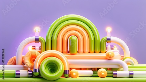 Vibrant Neon Tubes  Modern  Abstract Background with Futuristic Glow