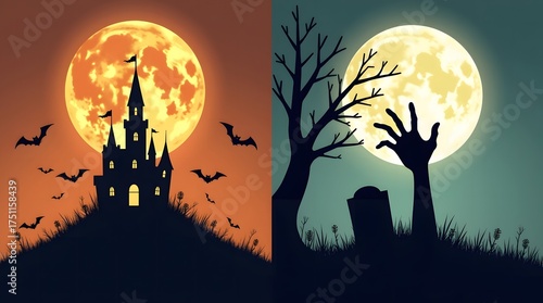 Haunted Night Happy Halloween Witch Posters Set