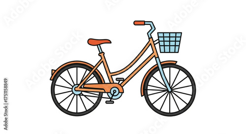 Illustration of a comfortable basket bicycle for city riding and casual bike adventures and transportation