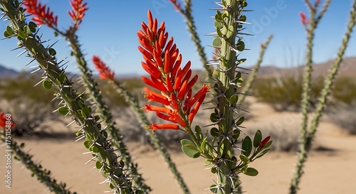 Ocotillo in Bloom - A Desert Oasis of Red Flowers.