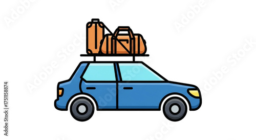 Car travel with luggage vector illustration for vacation road trip and family adventure concept design one hundred