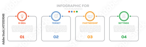 Infographic design template. timeline concept with 4 step or option. can be used for business tamplate. Process diagram, 4 options on white background, Infographic elements vector illustration.