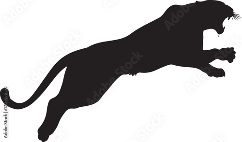 Black panther jumping with mouth open silhouette vector  illustration 