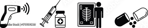 Black and white icons related to medical treatment