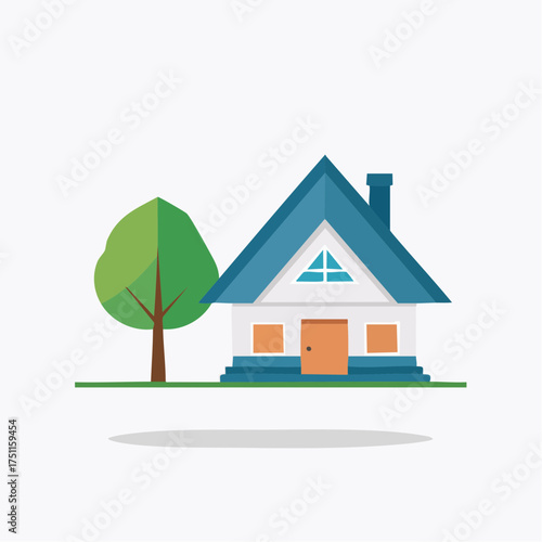 Simple Illustration of a House and Tree, Ideal for Real Estate or Homeowner Concepts